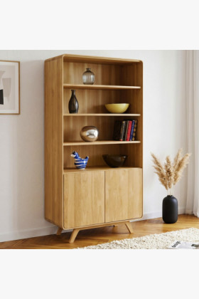 Tömörfa tölgy natural Avalon polc 180 cm, ajtós, skandináv stílus